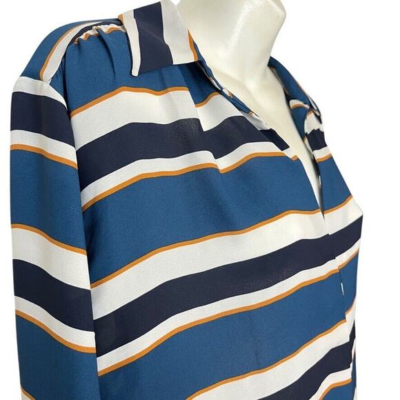Ann Taylor Factory Womens Striped Long Sleeve V-Neck Career Blouse Top Shirt XL - Picture 4 of 16